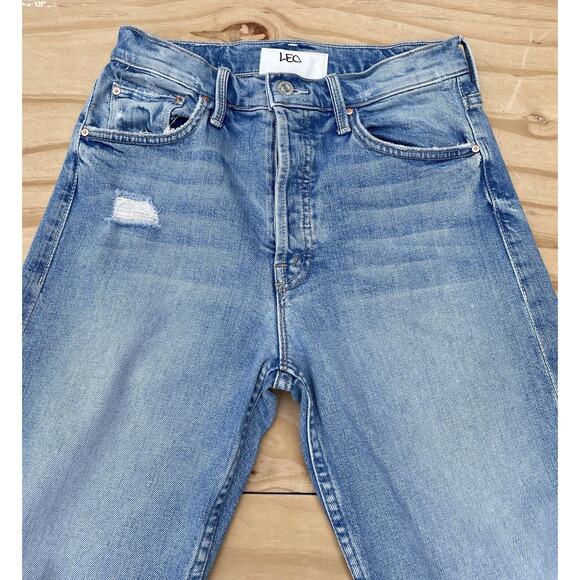MOTHER Distressed High Rise Straight Leg The Tomcat Jeans Women’s Blue SIZE 27 - Picture 2 of 10
